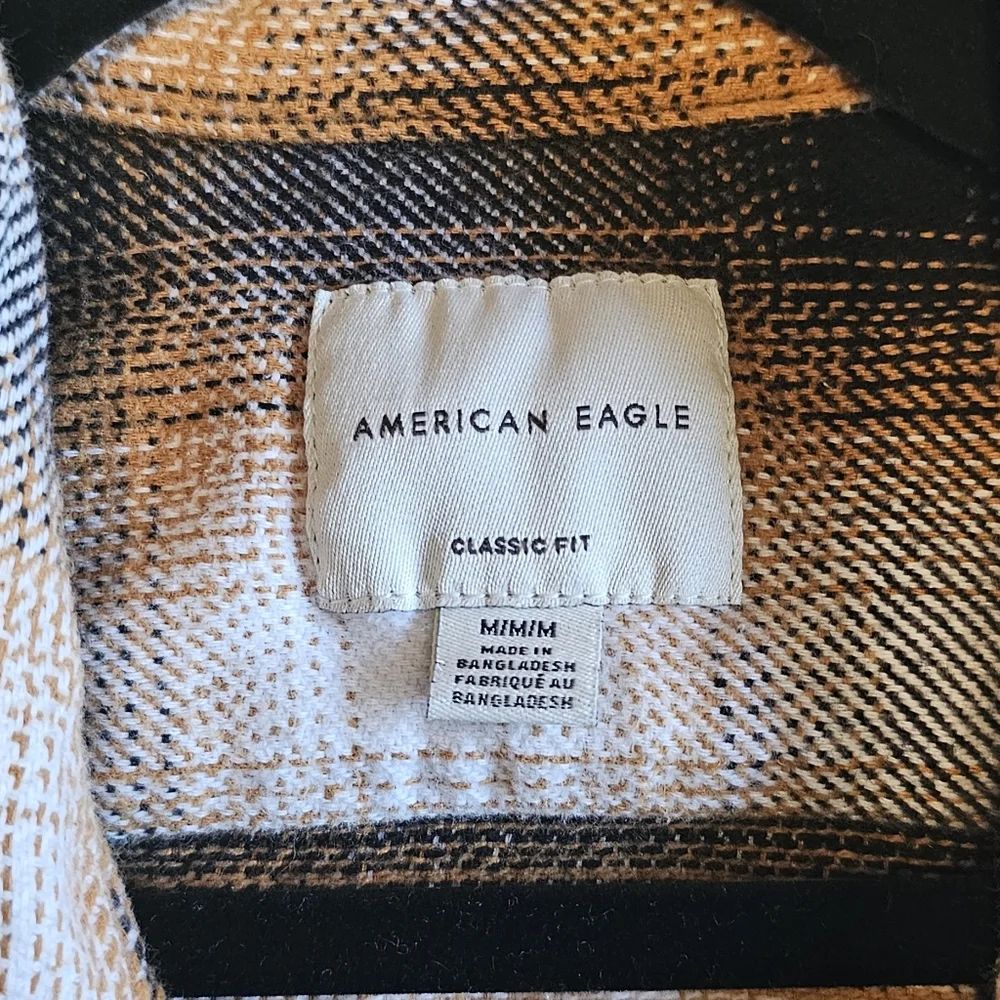 American Eagle - Orange/Black Plaid 100% Cotton Flannel Shirt - Picture 3 of 11